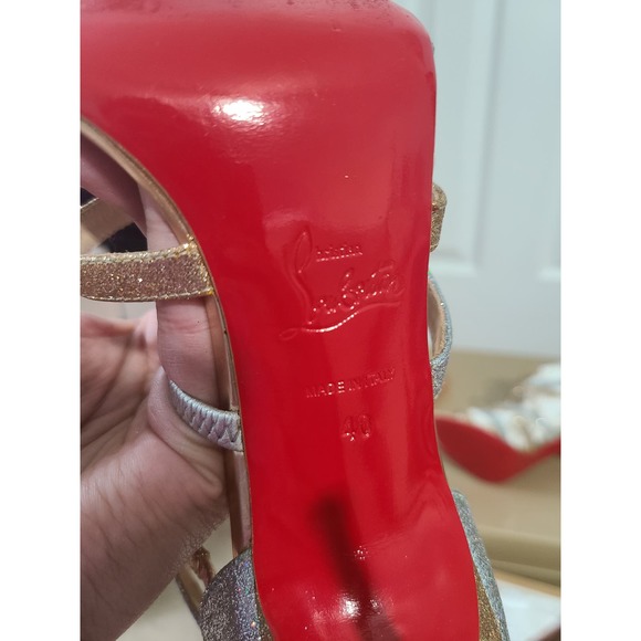 Christian Louboutin Mariniere Gold Silver Glitter Embellished Heel Strappy 40 10 - Picture 3 of 4